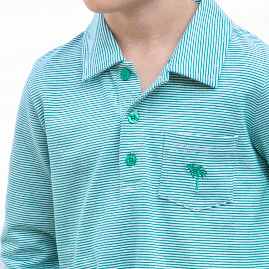 Green Stripe Polo close