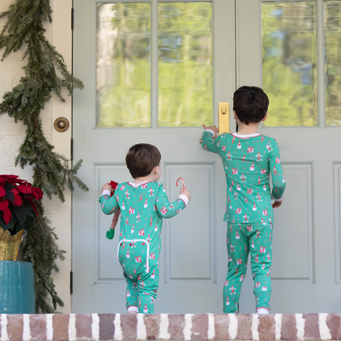 Matching sibling style for Holiday Helpers Bamboo Onesie