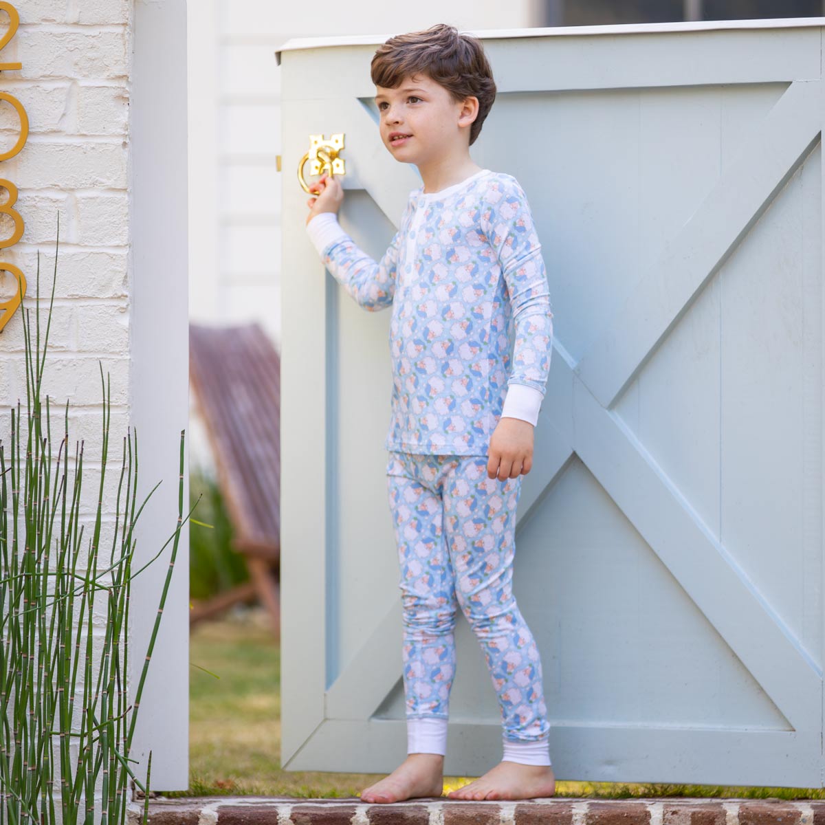 Holly Jolly Blue Bamboo Loungewear boutique children's clothing