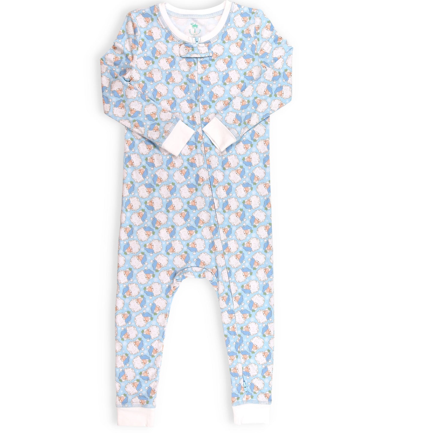 Front view of Holly Jolly Blue Bamboo Onesie