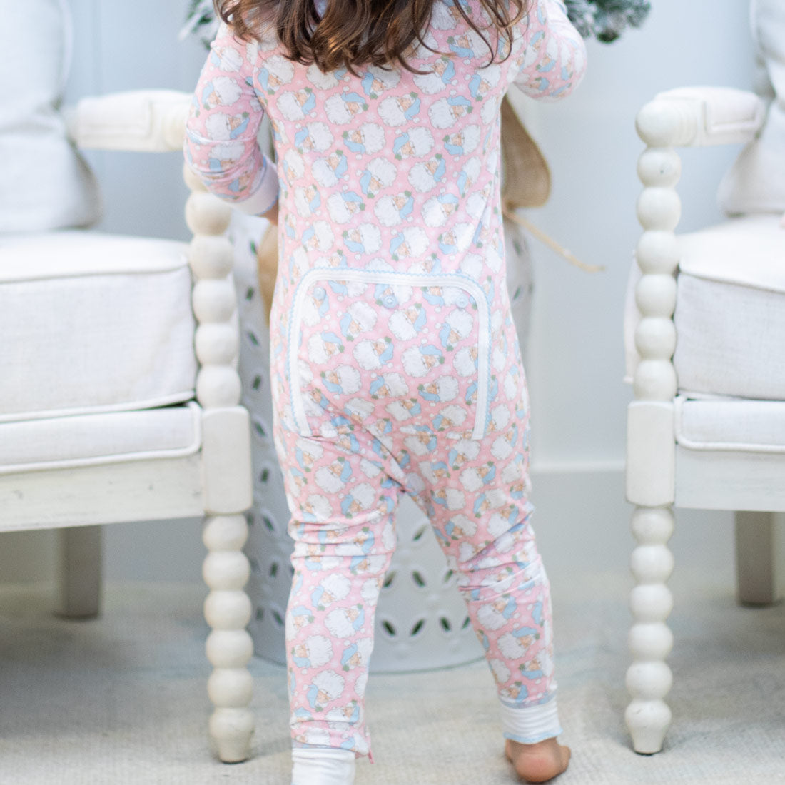 Back view of Holly Jolly Pink Bamboo Onesie