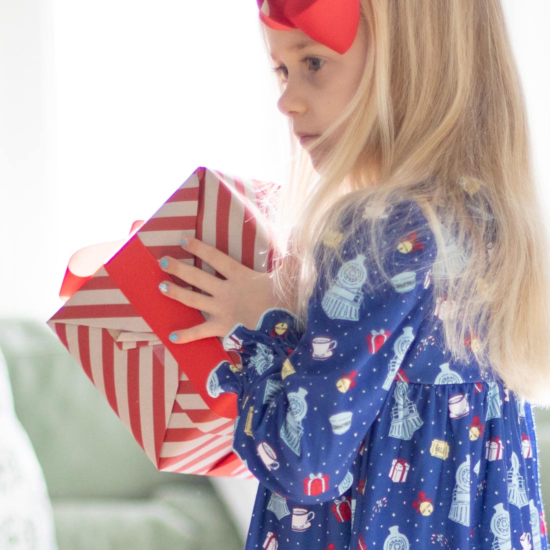 Close-up detail of Jingle Bell Express Gown