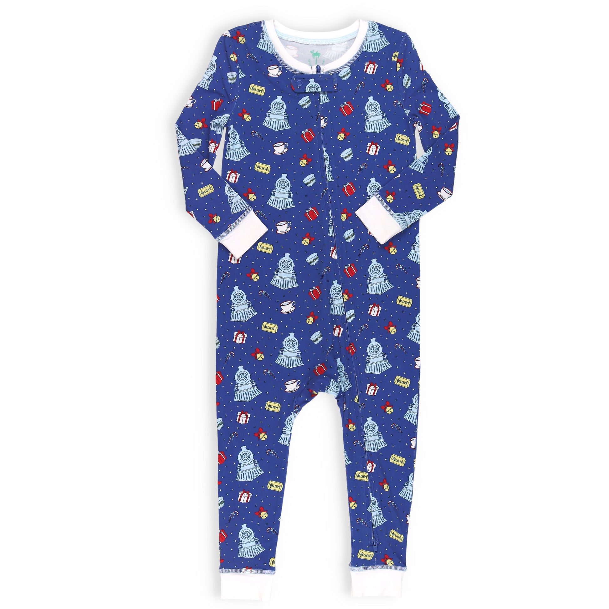 Front view of Jingle Bell Express Bamboo Onesie