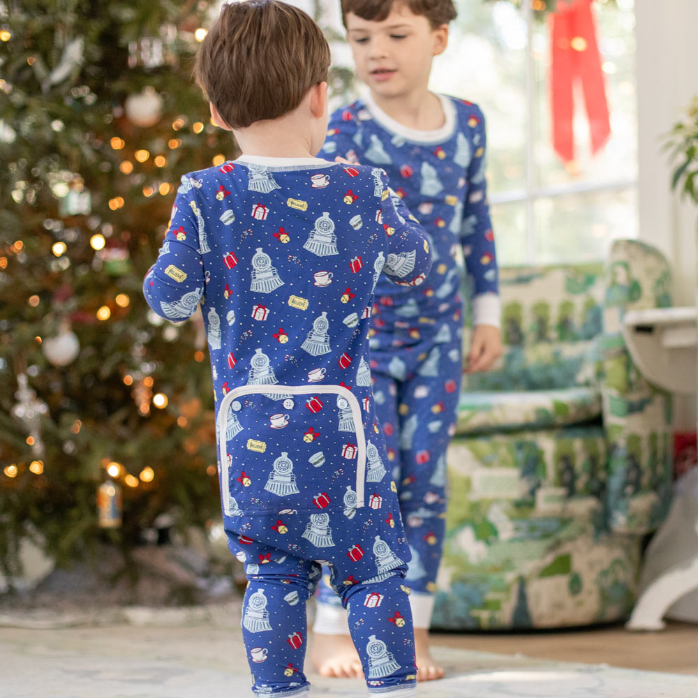 Matching sibling style for Jingle Bell Express Bamboo Onesie