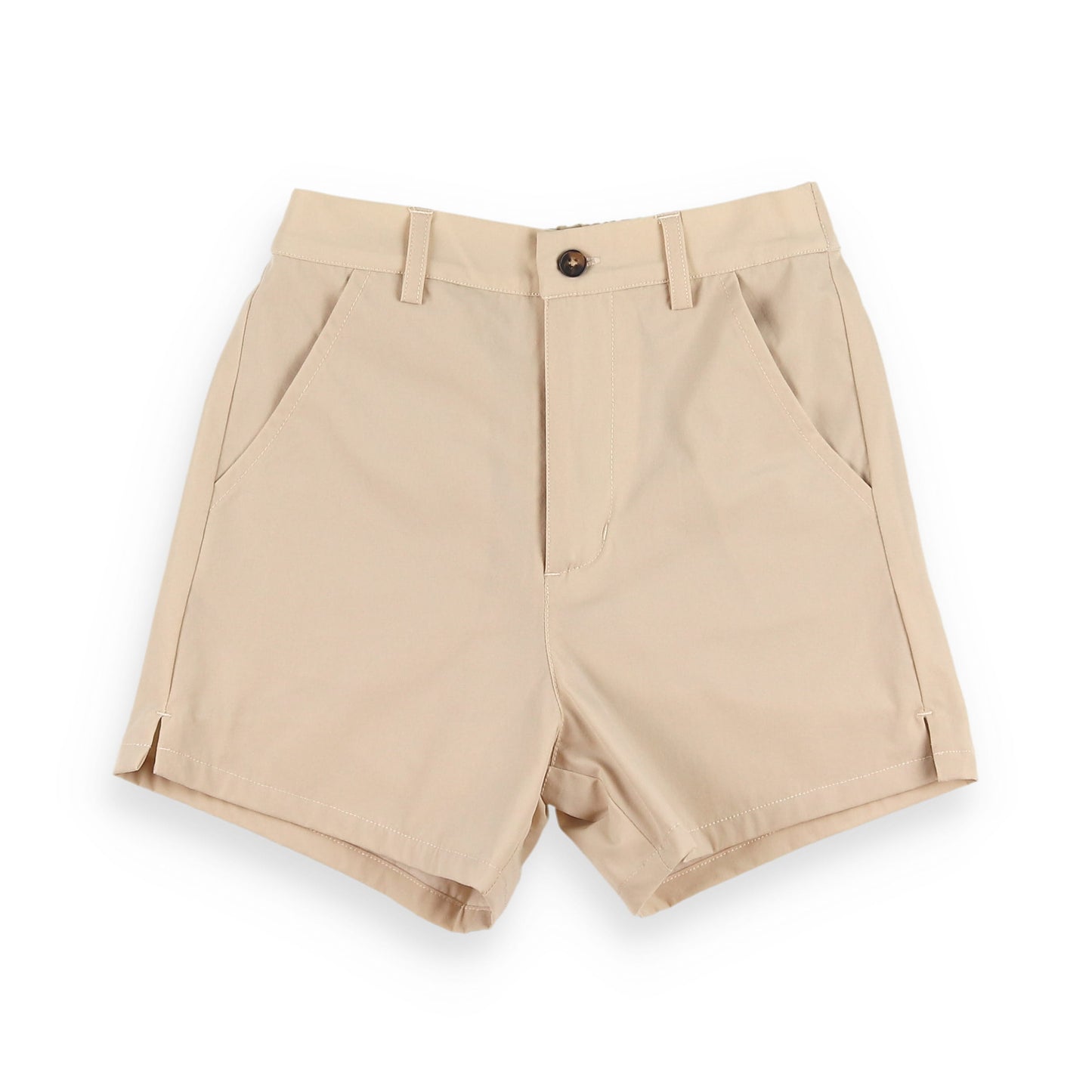 Khaki Button Front Performance Shorts - Khaki Button Front Performances Shorts