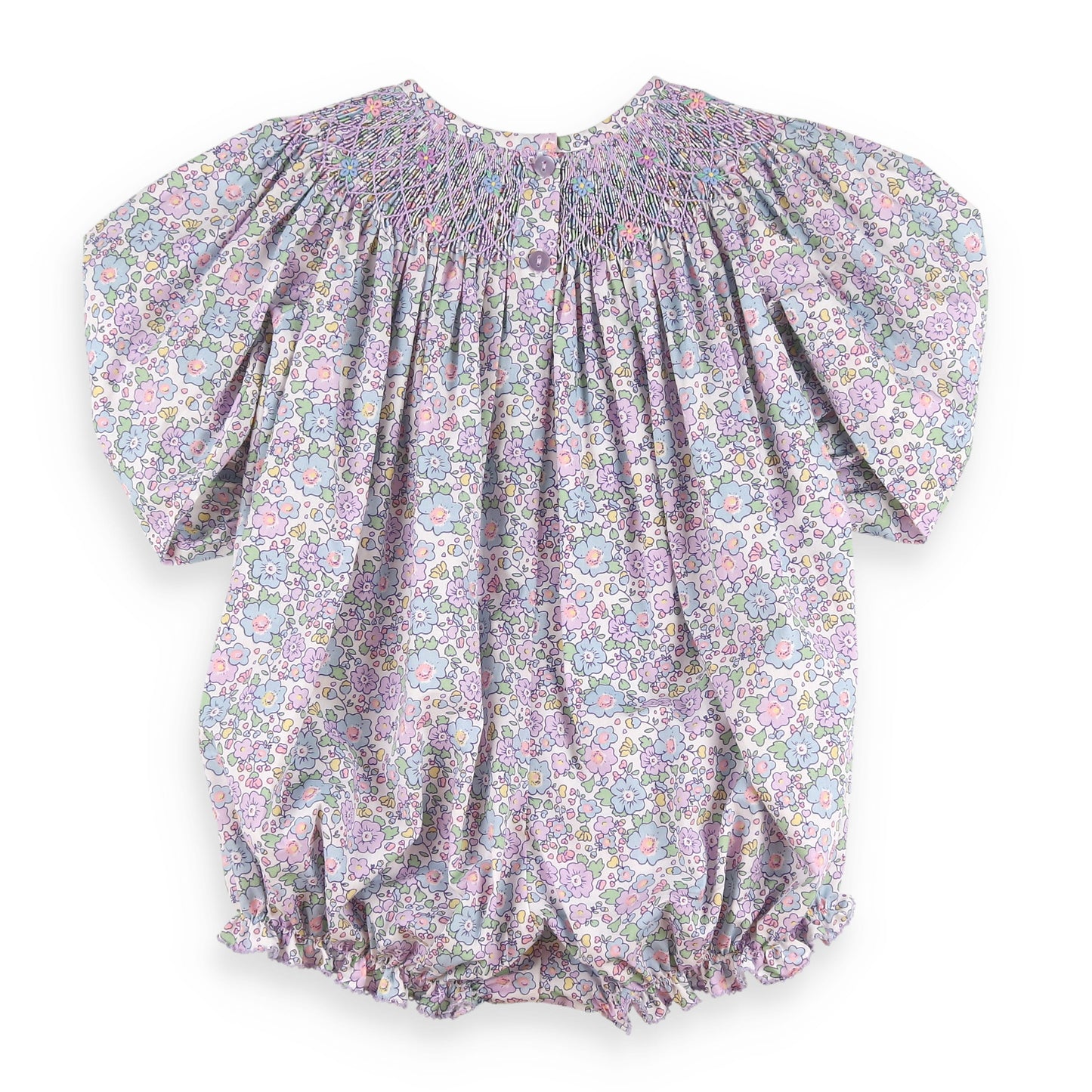 Back view of Lavender Smocked Bubble Back