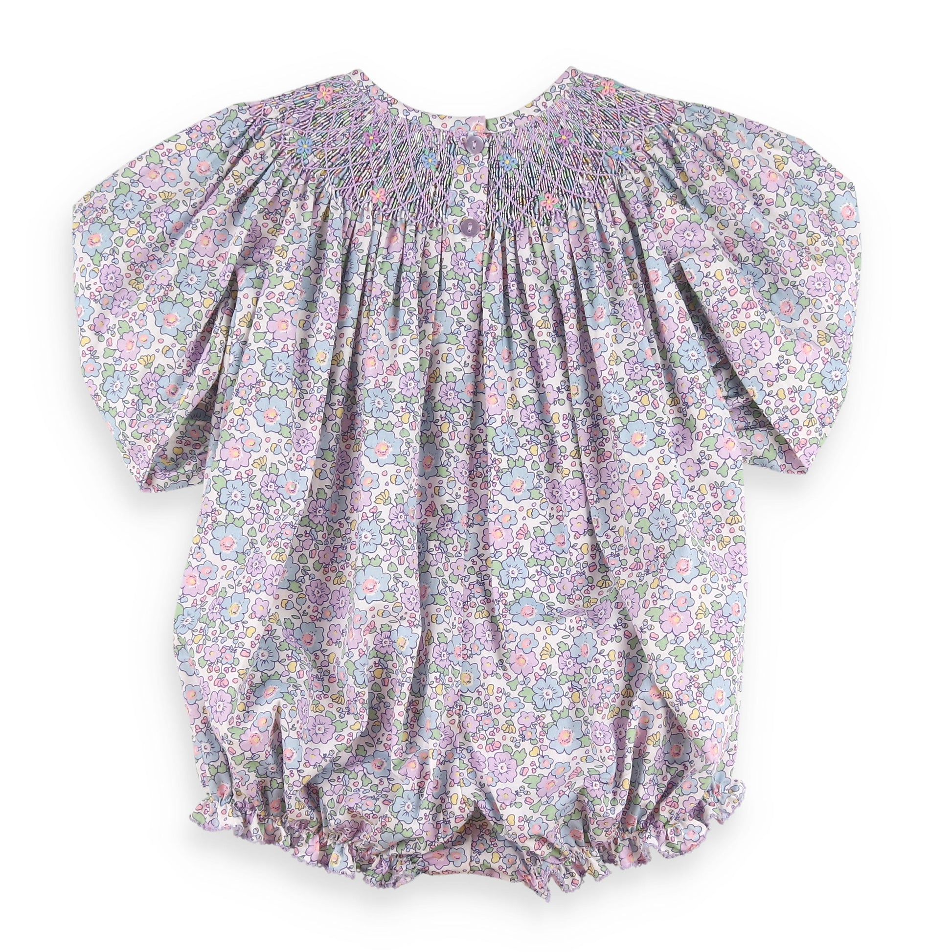 Back view of Lavender Smocked Bubble Back