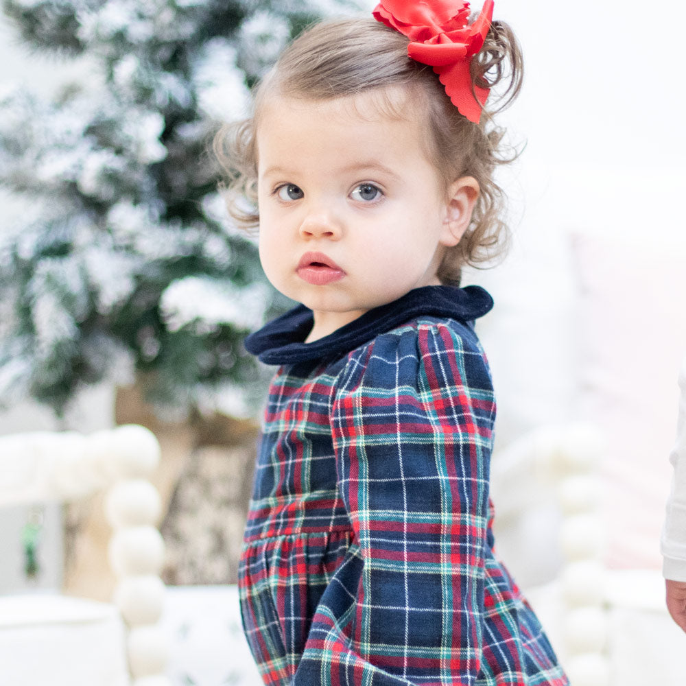 Navy Tartan Bubble - close-up detail
