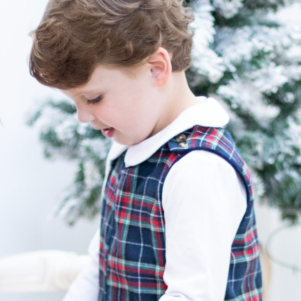 Navy Tartan Longall - close-up detail