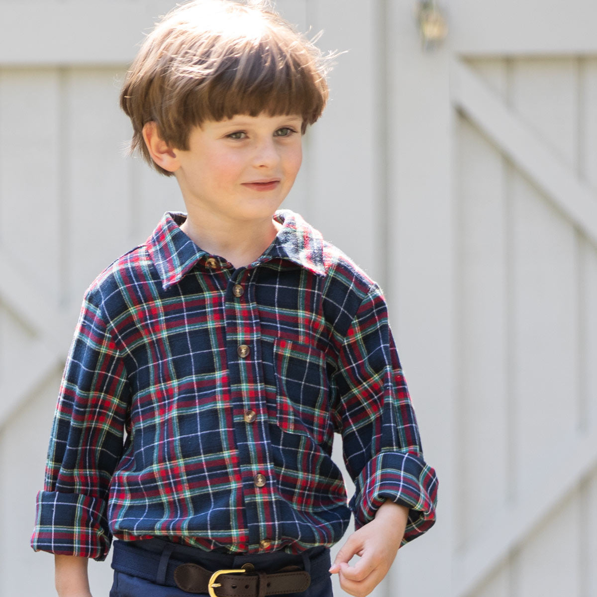 Navy Tartan Oxford - close-up detail