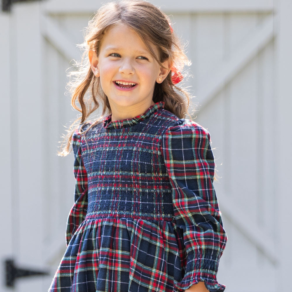 Navy Tartan Twirl Dress - close-up detail