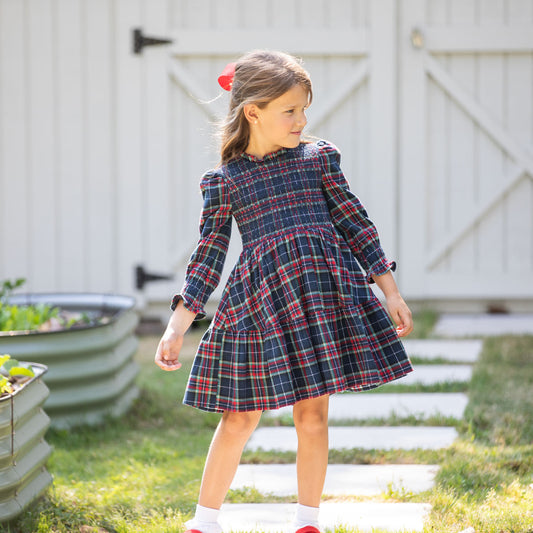Navy Tartan Twirl Dress