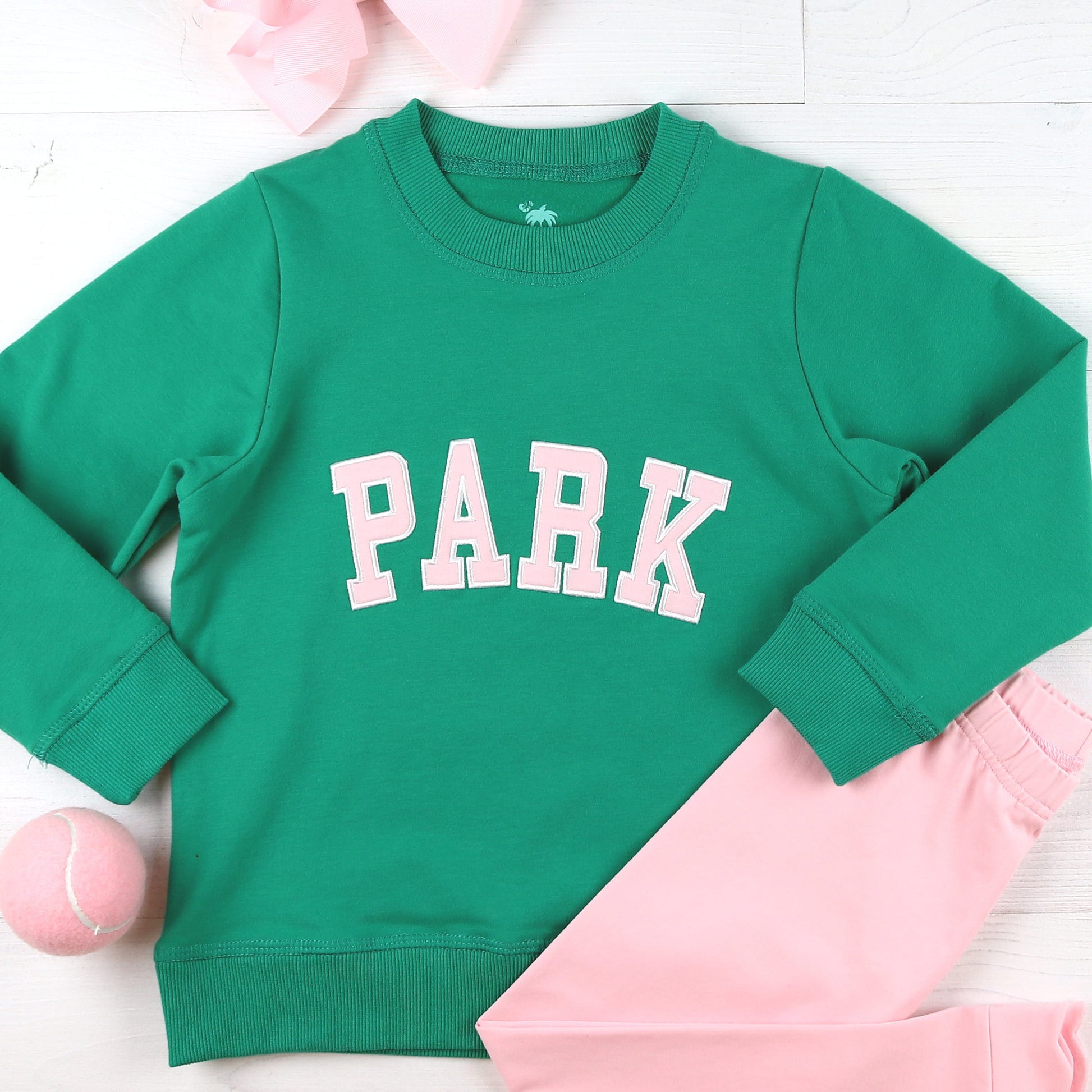 Park Sweatshirt shown solo in bright green and pink