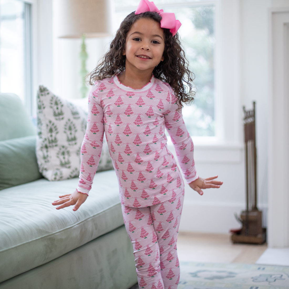 Pink Christmas Tree Bamboo Loungewear Set