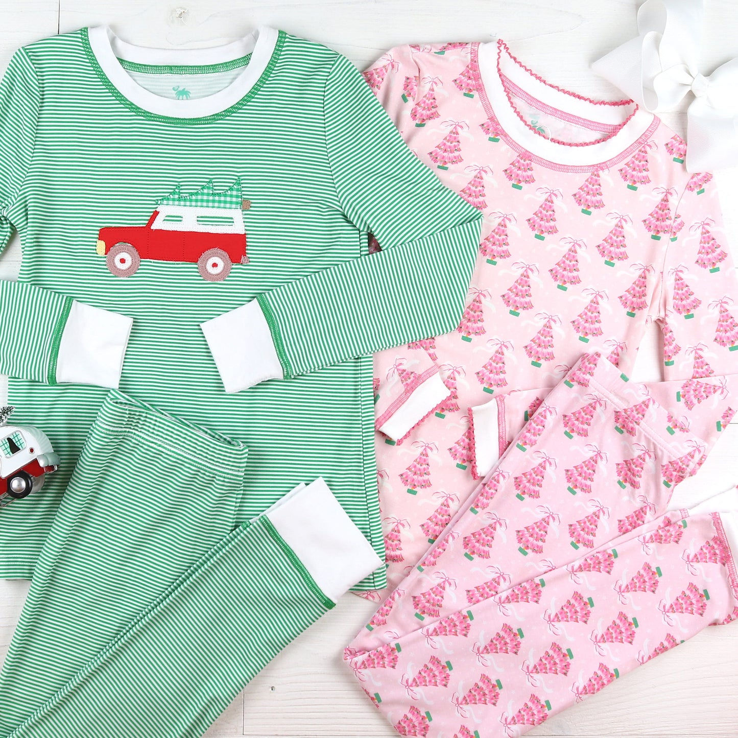 Christmas Tree Truck Bamboo Loungewear Set - Pink Christmas Tree and Christmas Tree Truck Bamboo Loungewear Set