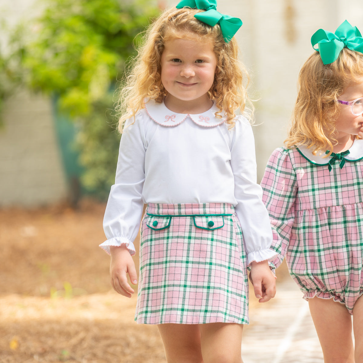 Pink Plaid Skirt close