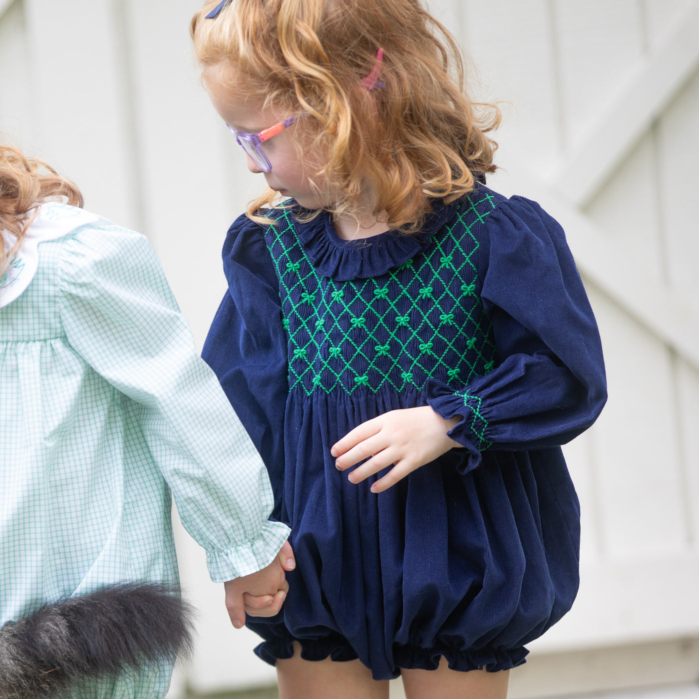 Preppy Bow Smocked Bubble close