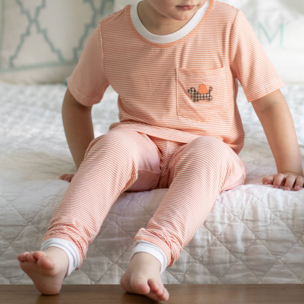 Close up details of Pumpkin Paws Stripe Bamboo Loungewear