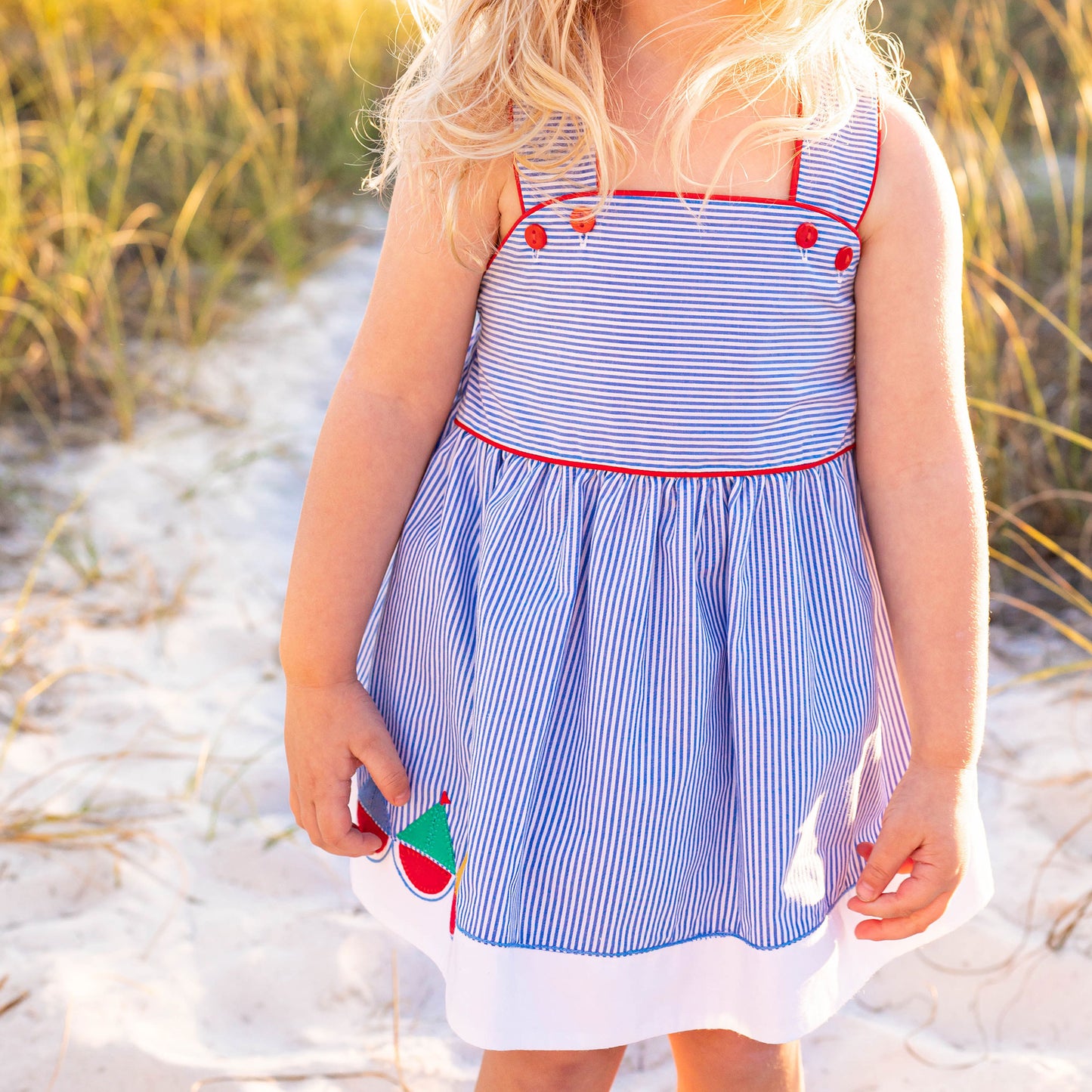 Girls Applique Button Dress - Set Sail