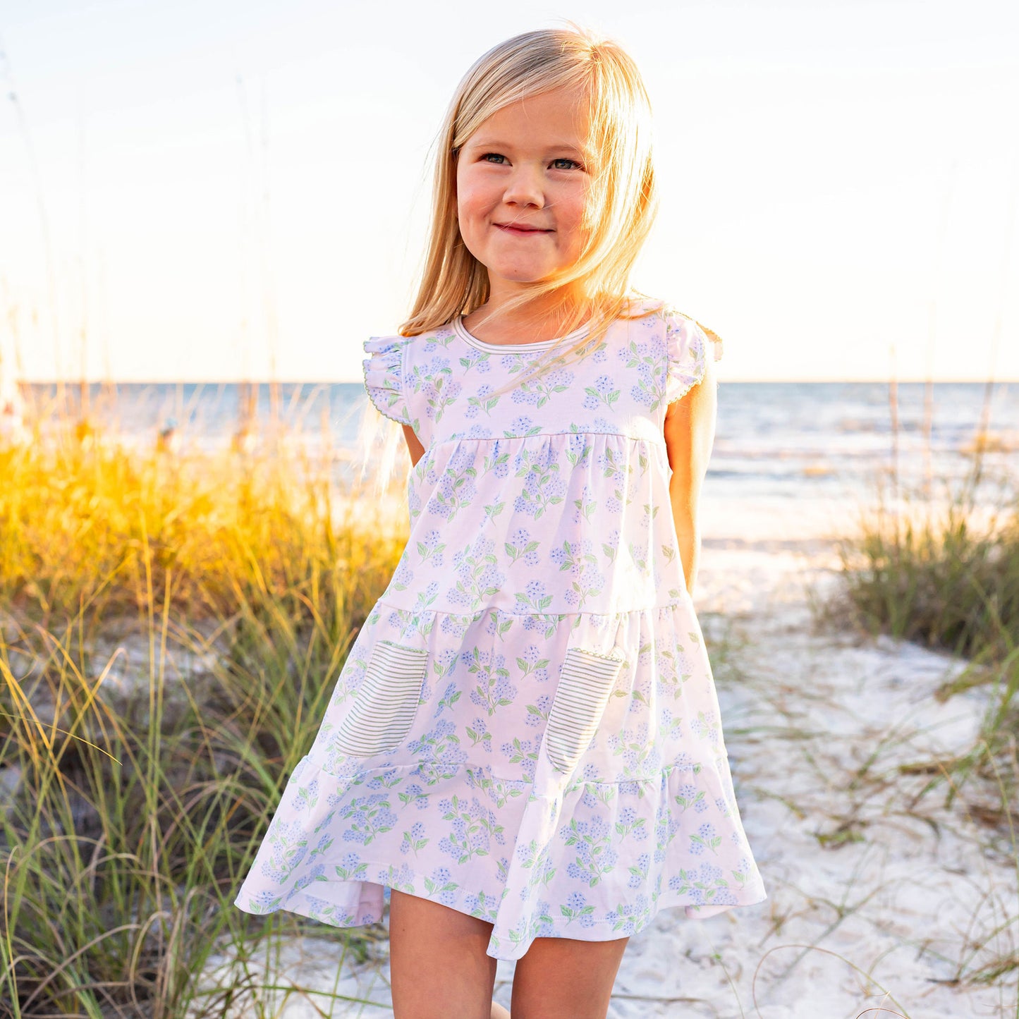 Girls Pima Flowy Dress - Hydrangea