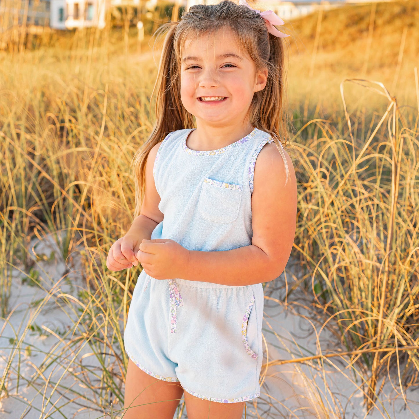 Girls Romper - Boca Blue Terry