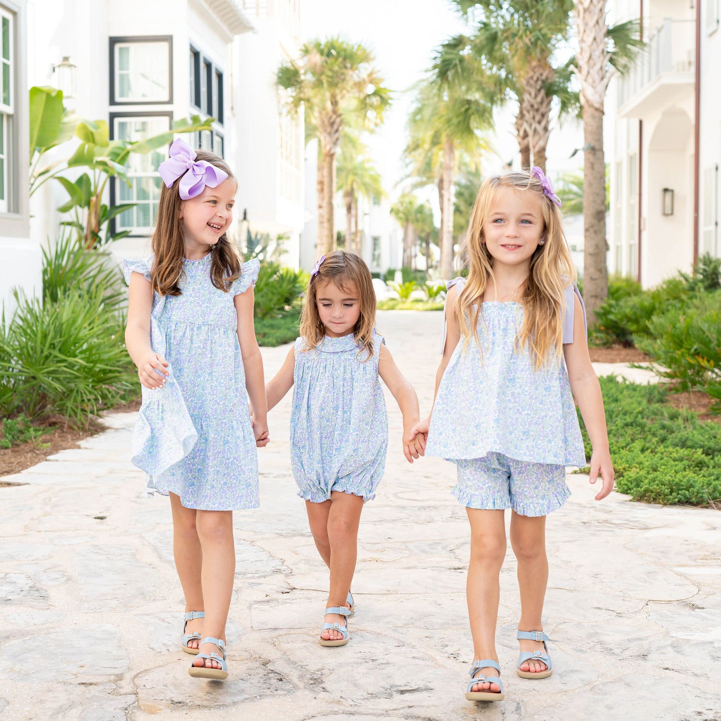 Girls Ruffle Neck Bubble - Lavender Lawn