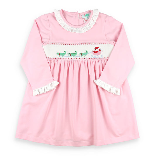 Santa Alligator Smocked Dress