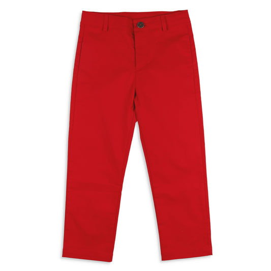 Boys Button Pants - Red Twill