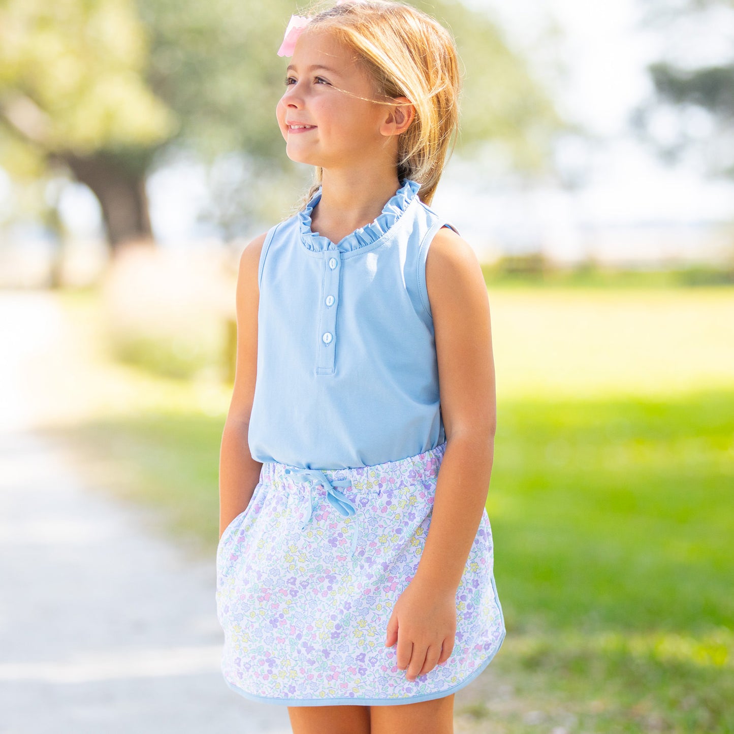 Girls Ruffle Neck Polo - Alys Beach Blue