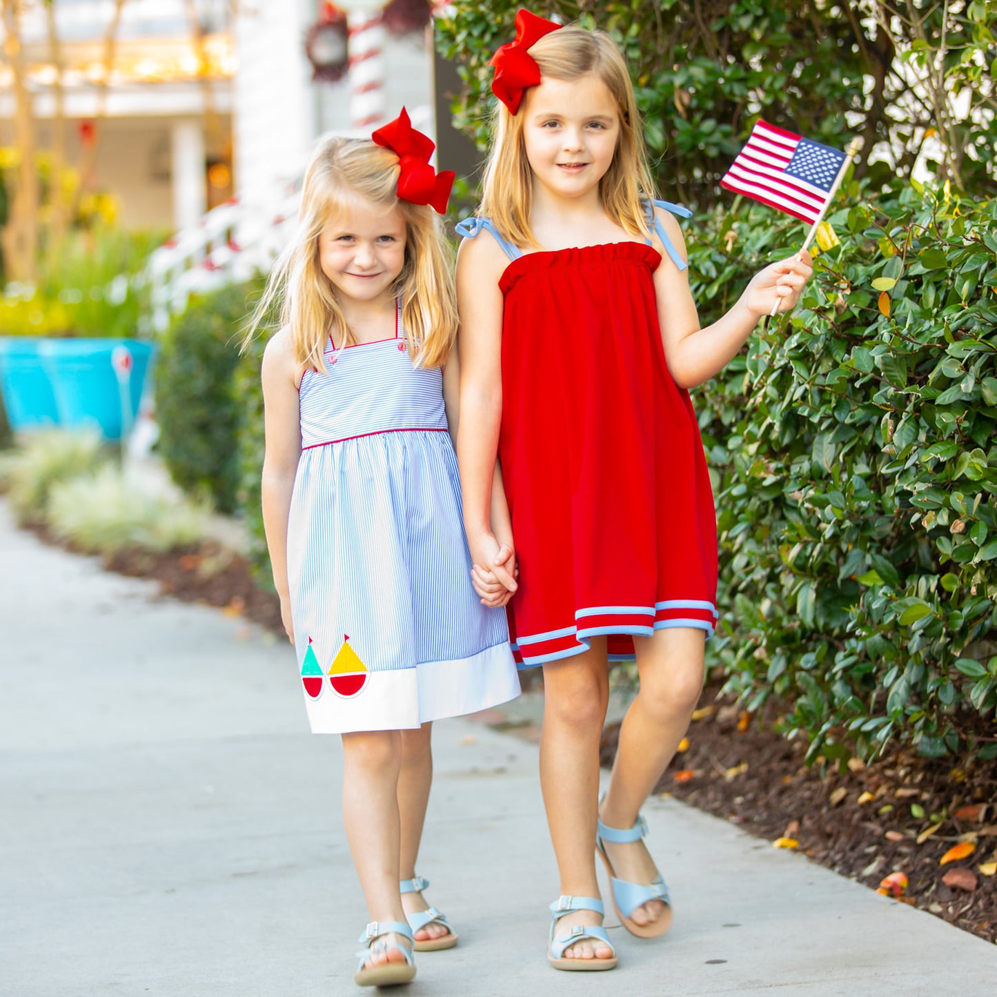 Girls Applique Button Dress - Set Sail