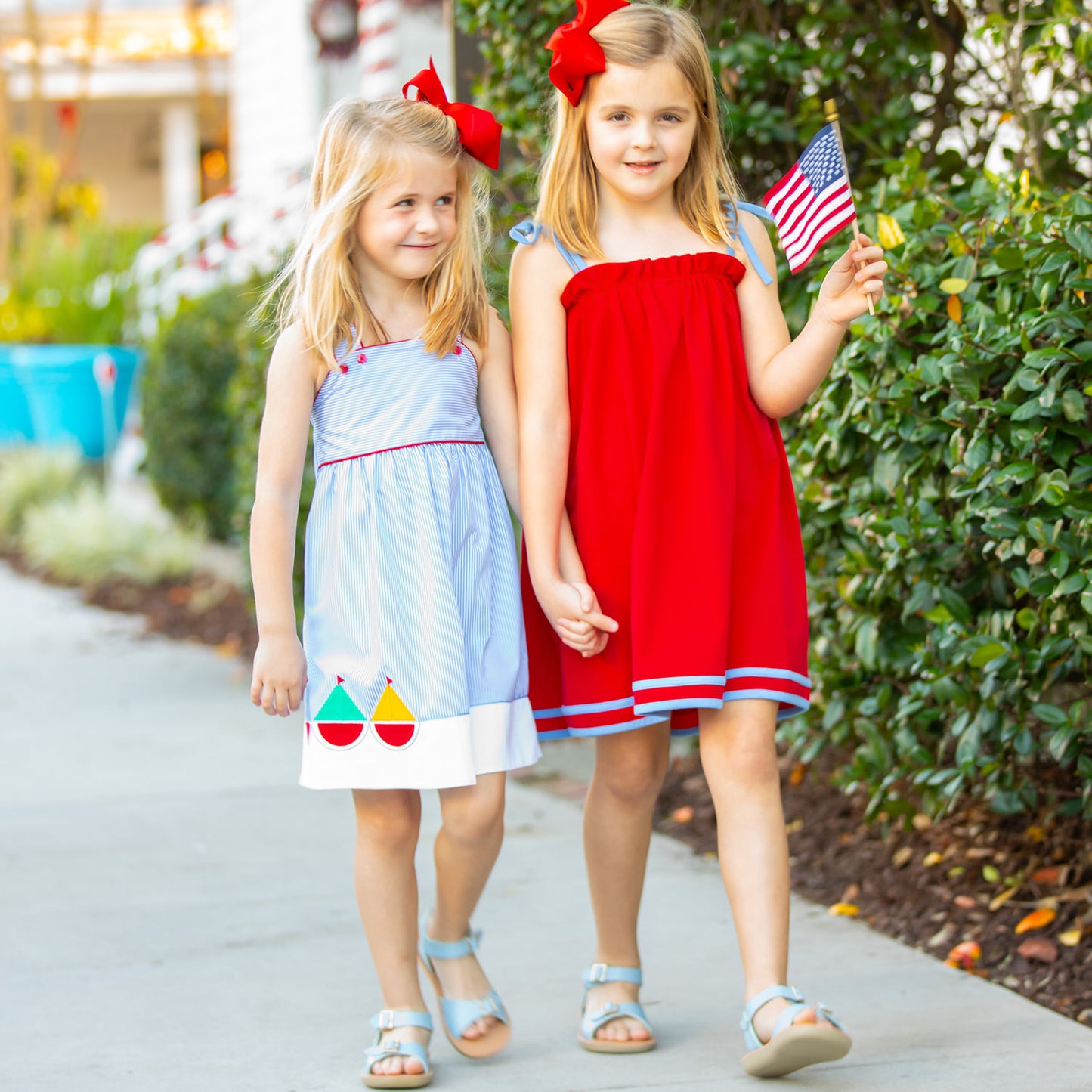 Girls Applique Button Dress - Set Sail