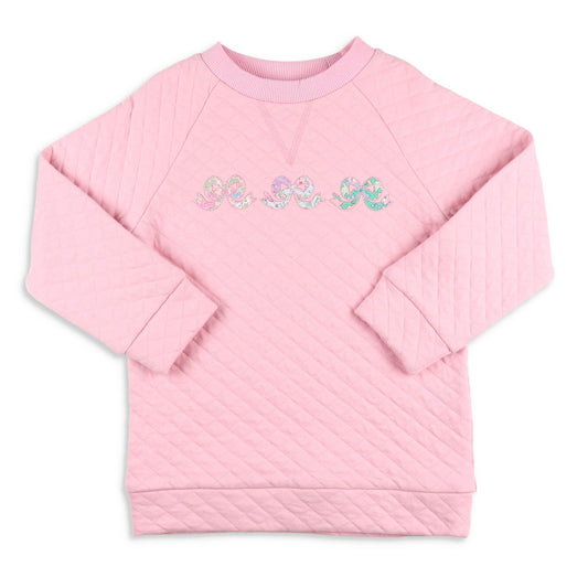 Girls Quilted Bow Pullover - Ballet Pink