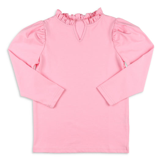 Girls Ruffle Neck Top - Ballet Pink