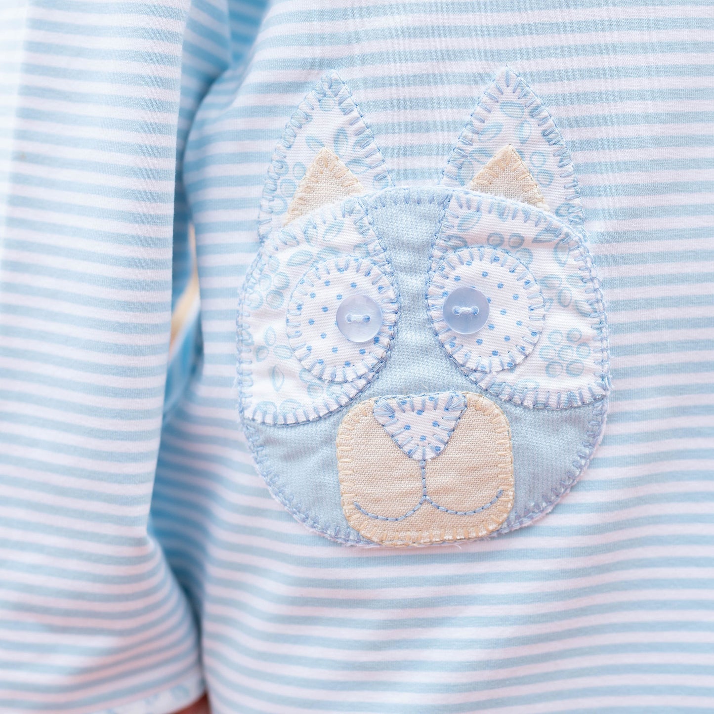 Girls Applique Pocket Dress - Blue Dog