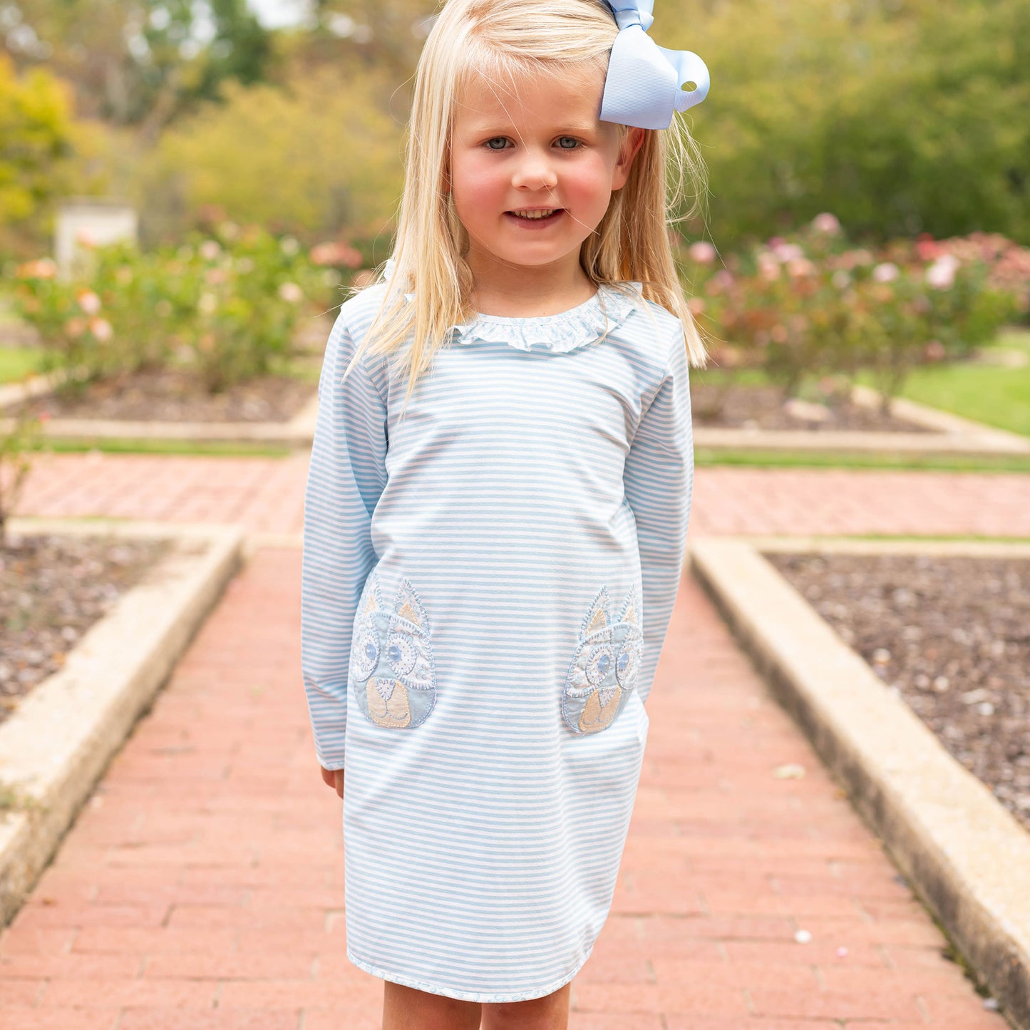 Girls Applique Pocket Dress - Blue Dog