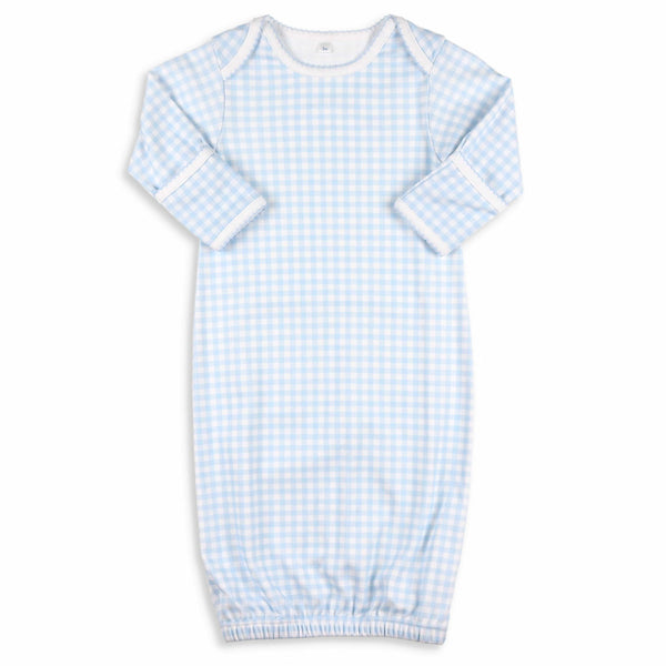Blue Gingham Pima Baby Gown NWB