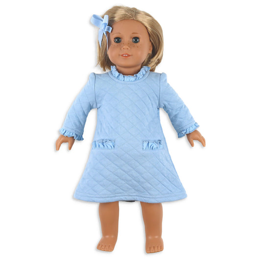 Girls Quilted Doll Dress - Blue Lagoon