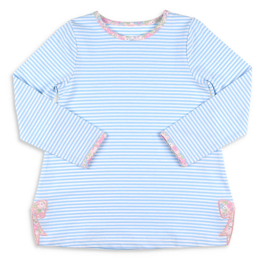 Girls Bow Top - Blue Stripe