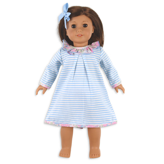 Girls Pocket Doll Dress - Blue Stripe
