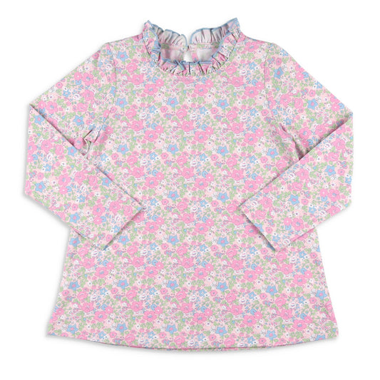 Girls Ruffle Neck Top - Blushing Blooms