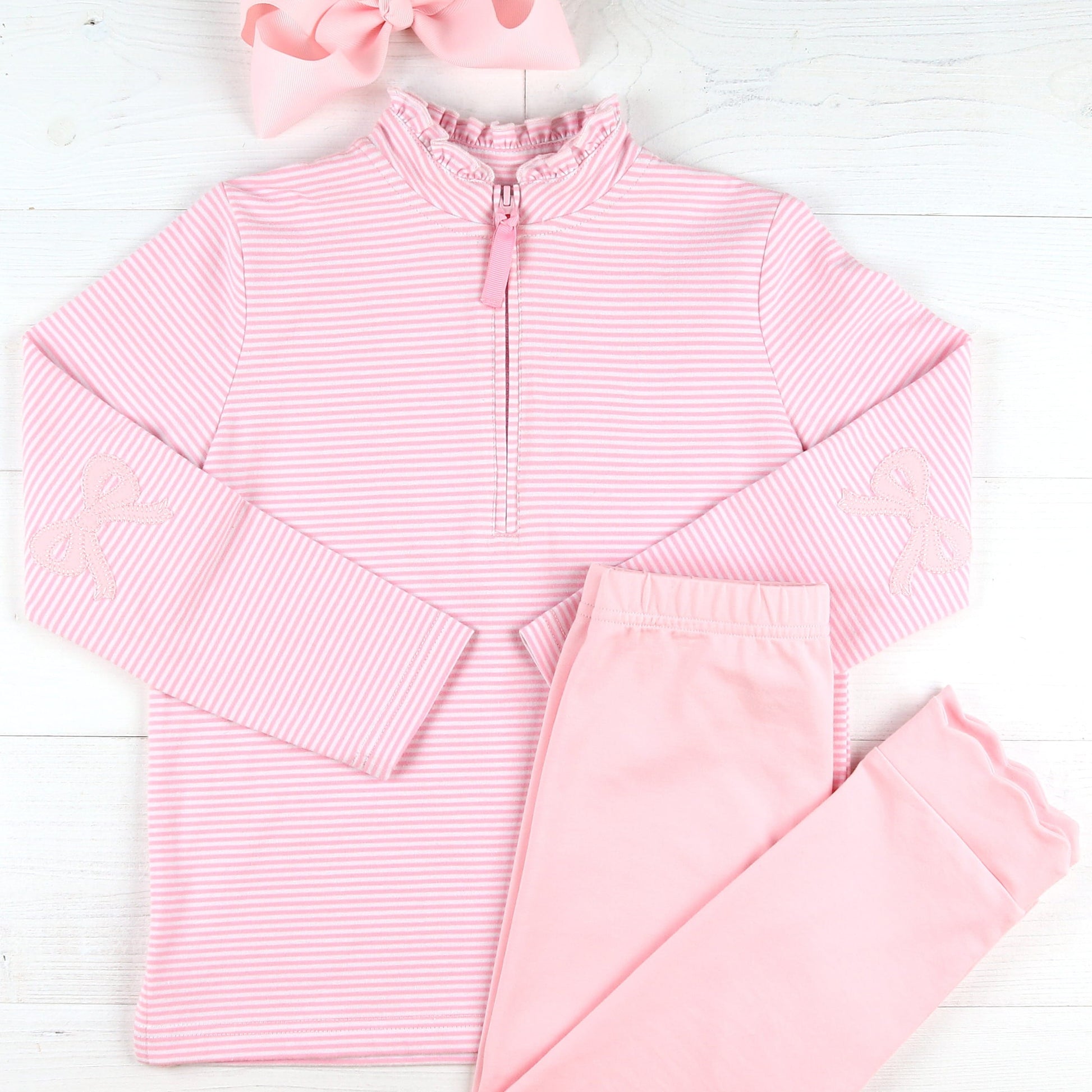Petal Pink Scallop Leggings – Bow Quarter Zip Petal Pink Scallop Leggimgs