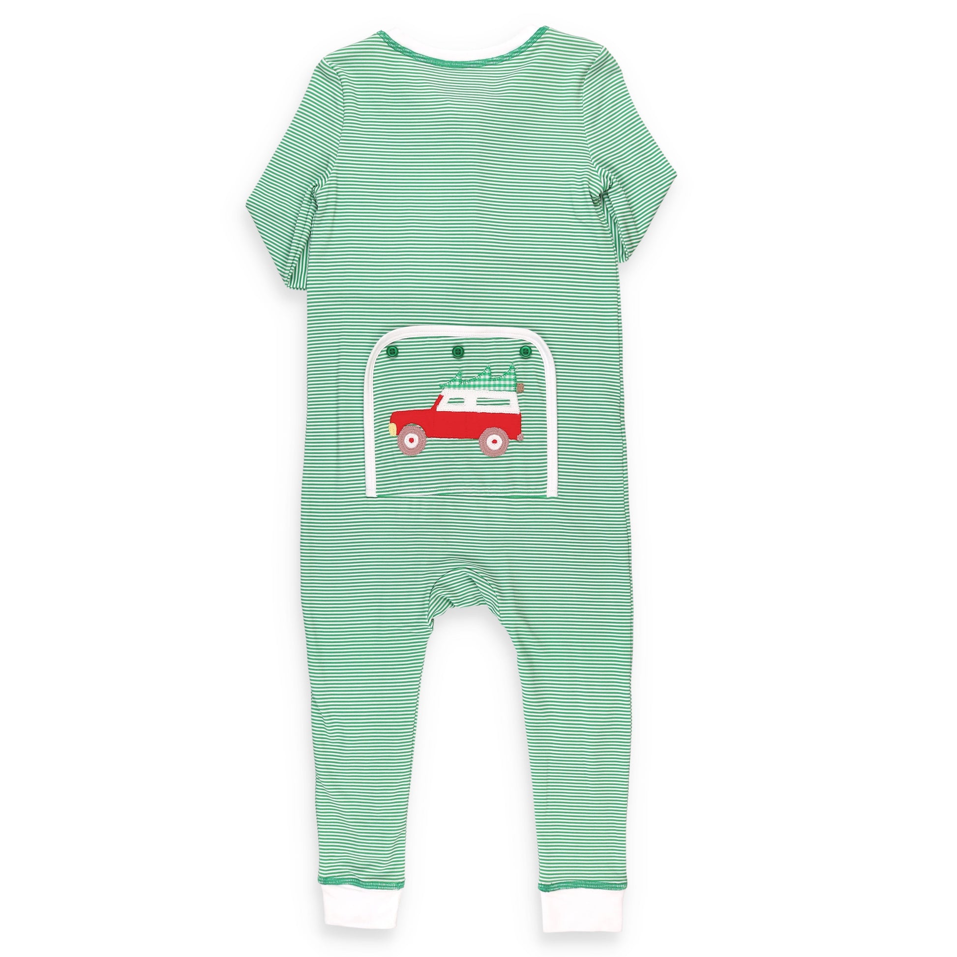 Christmas Tree Truck Bamboo Onesie - christmas tree truck bamboo onsie back