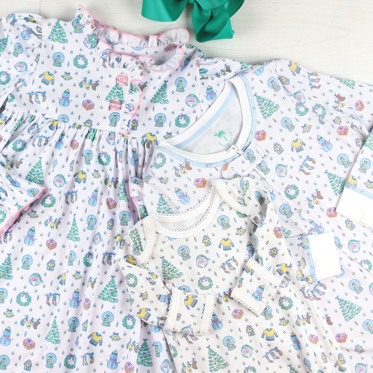 Colorful Christmas Toile Bamboo Baby Gown
