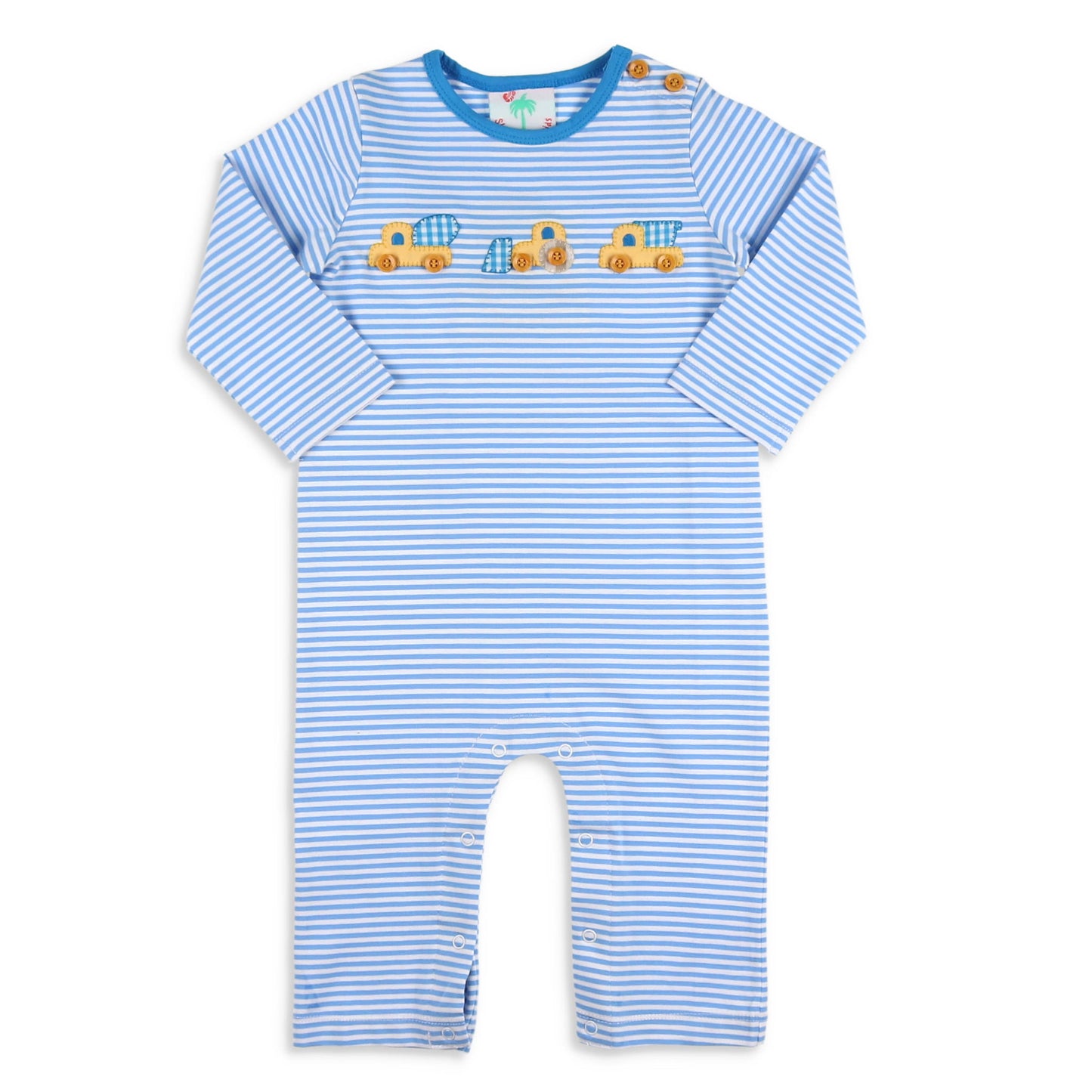 Boys Striped Playsuit - Construction Trucks