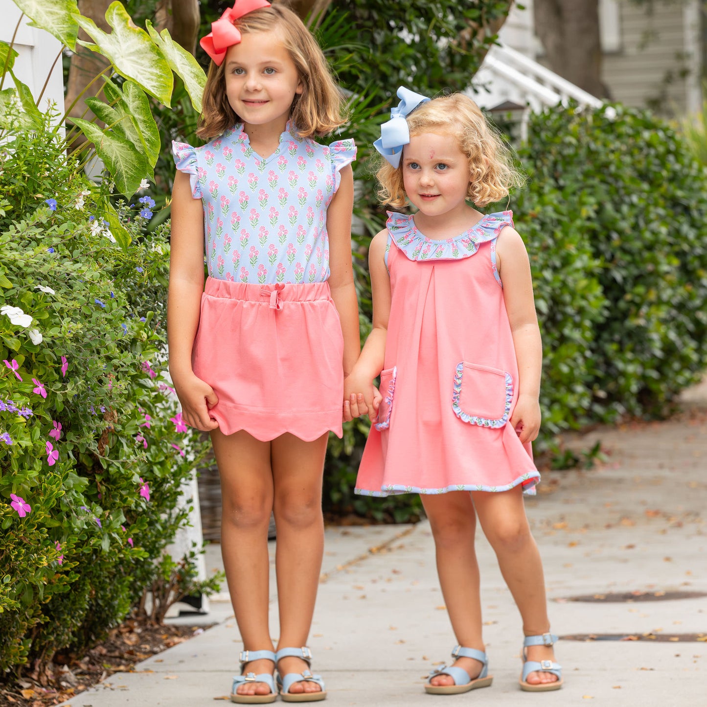 Coral Bouquet Ruffle Neck Top