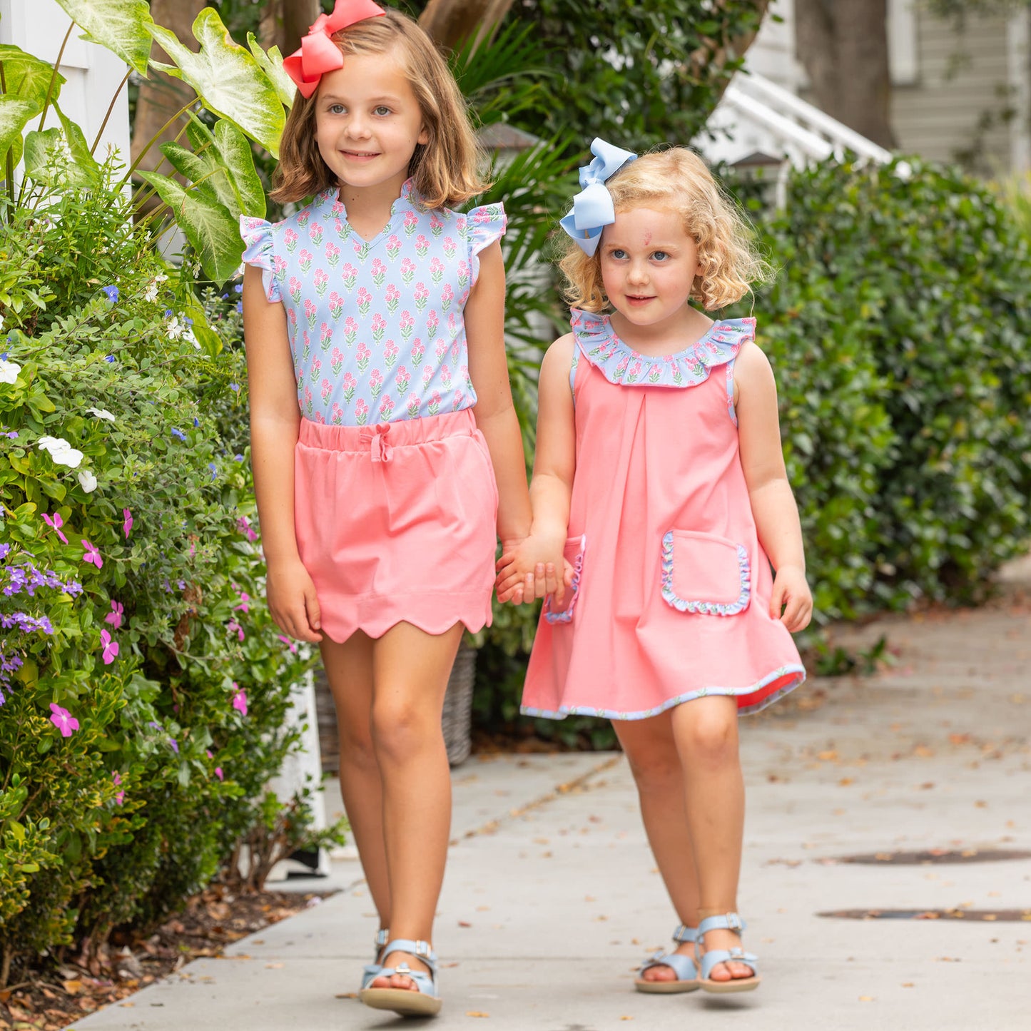 Coral Bouquet Ruffle Neck Top