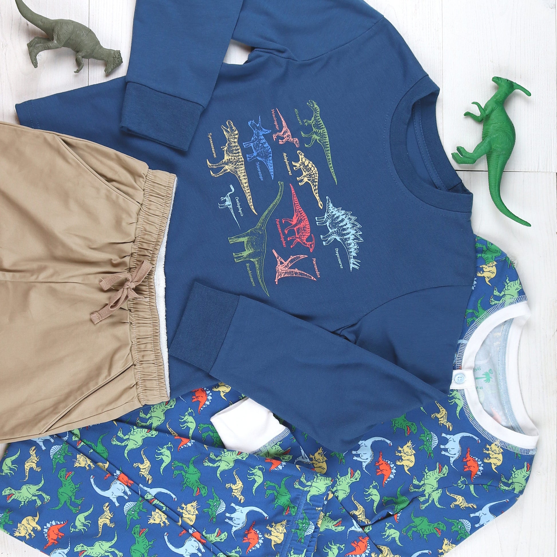 Dinosaur Graphic Tee Loungewear Pants Khaki