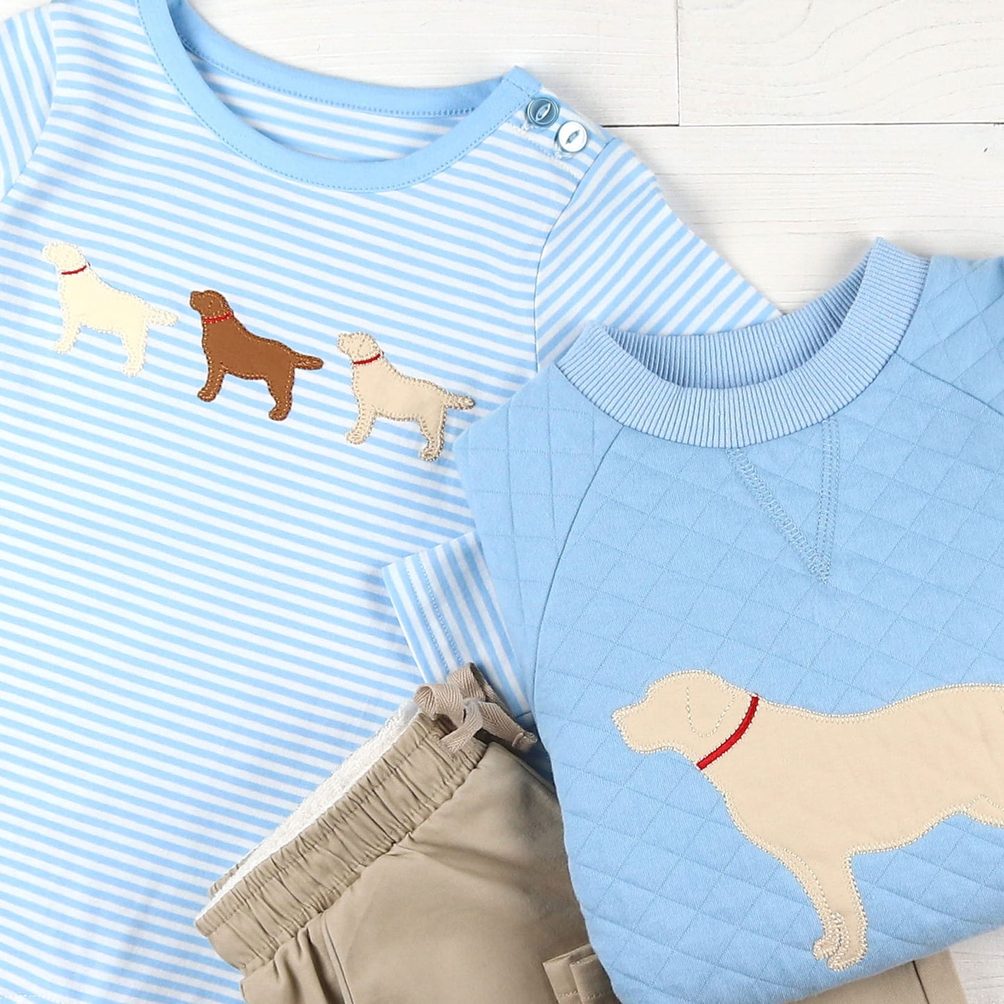 Boys Puppy Romper - Blue Stripe
