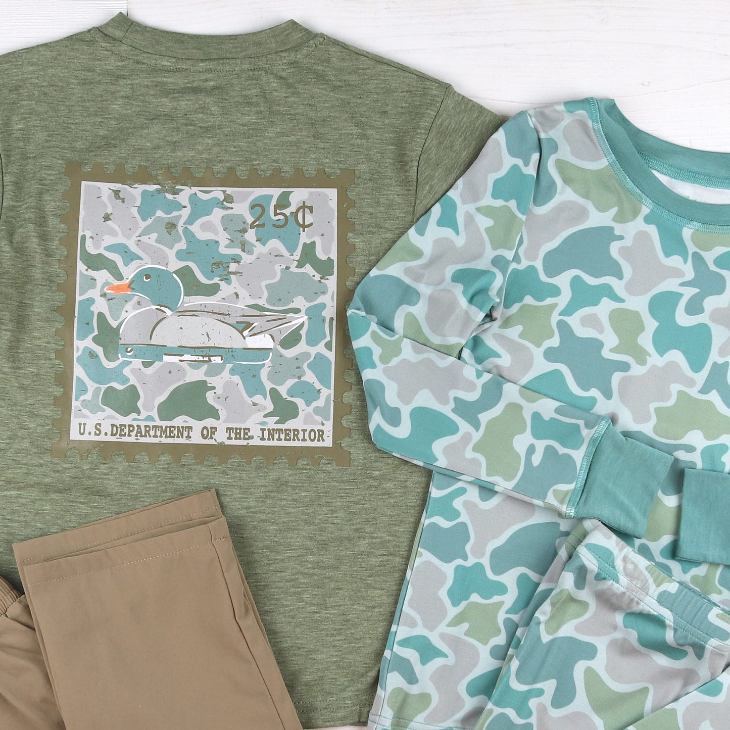 Duck Stamp Graphic Tee Khalki Perfornance Pants Camo Bamboo Loungewear