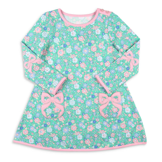 Girls Bow Dress Pocket - Garden Green